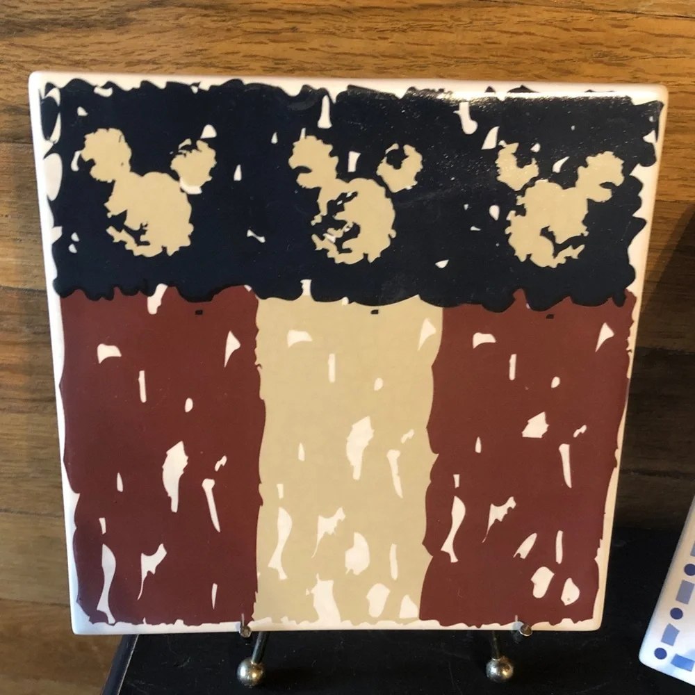 Disney Mickey Decorative Ceramic Tiles in Embossed Cream and Blue and Americana